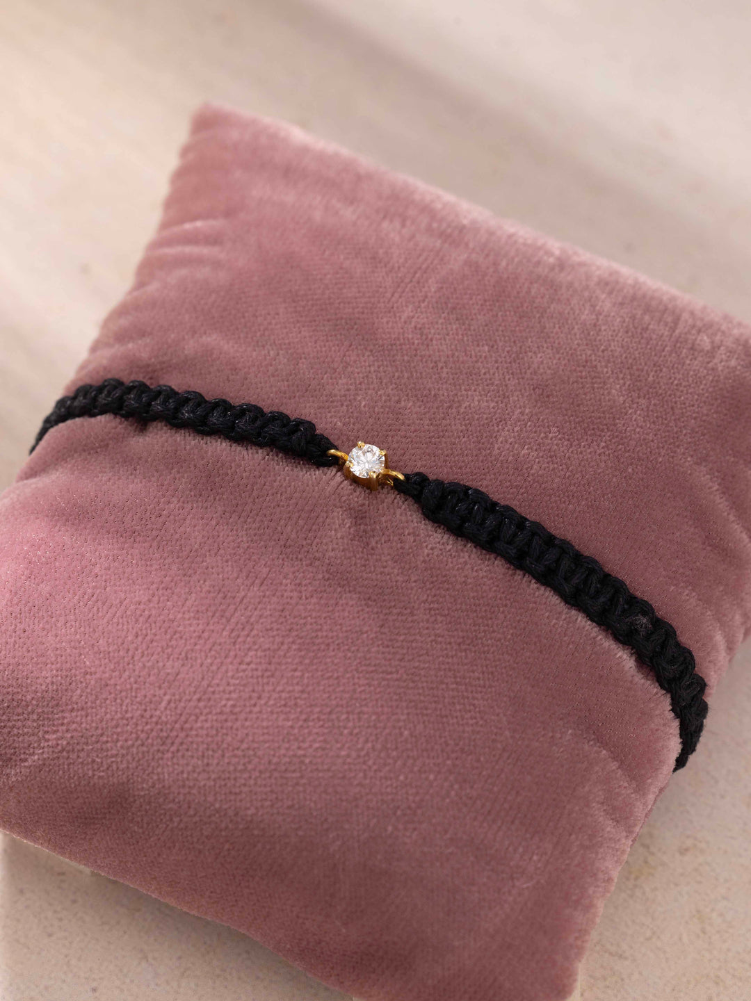 Diamond Black Thread Nazariya Bracelet - 30 Cent (Gold Plated Silver)