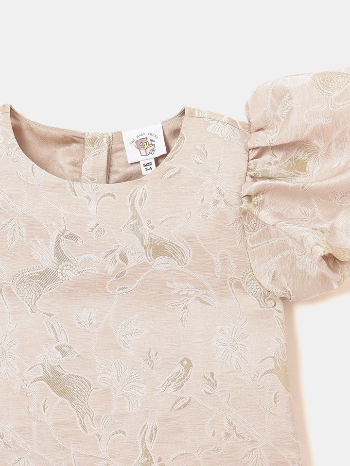 A-Line Brocade Dress in Powder Ivory - Whimsical Jungle