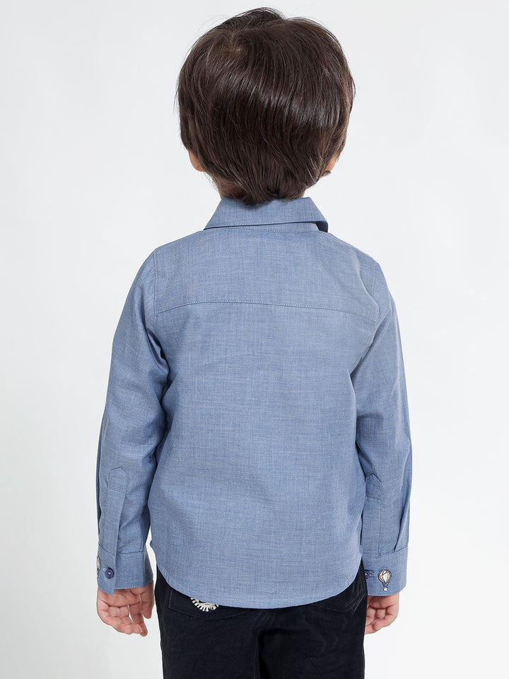 Boys Cotton Shirt in Chambray Blue - Classic