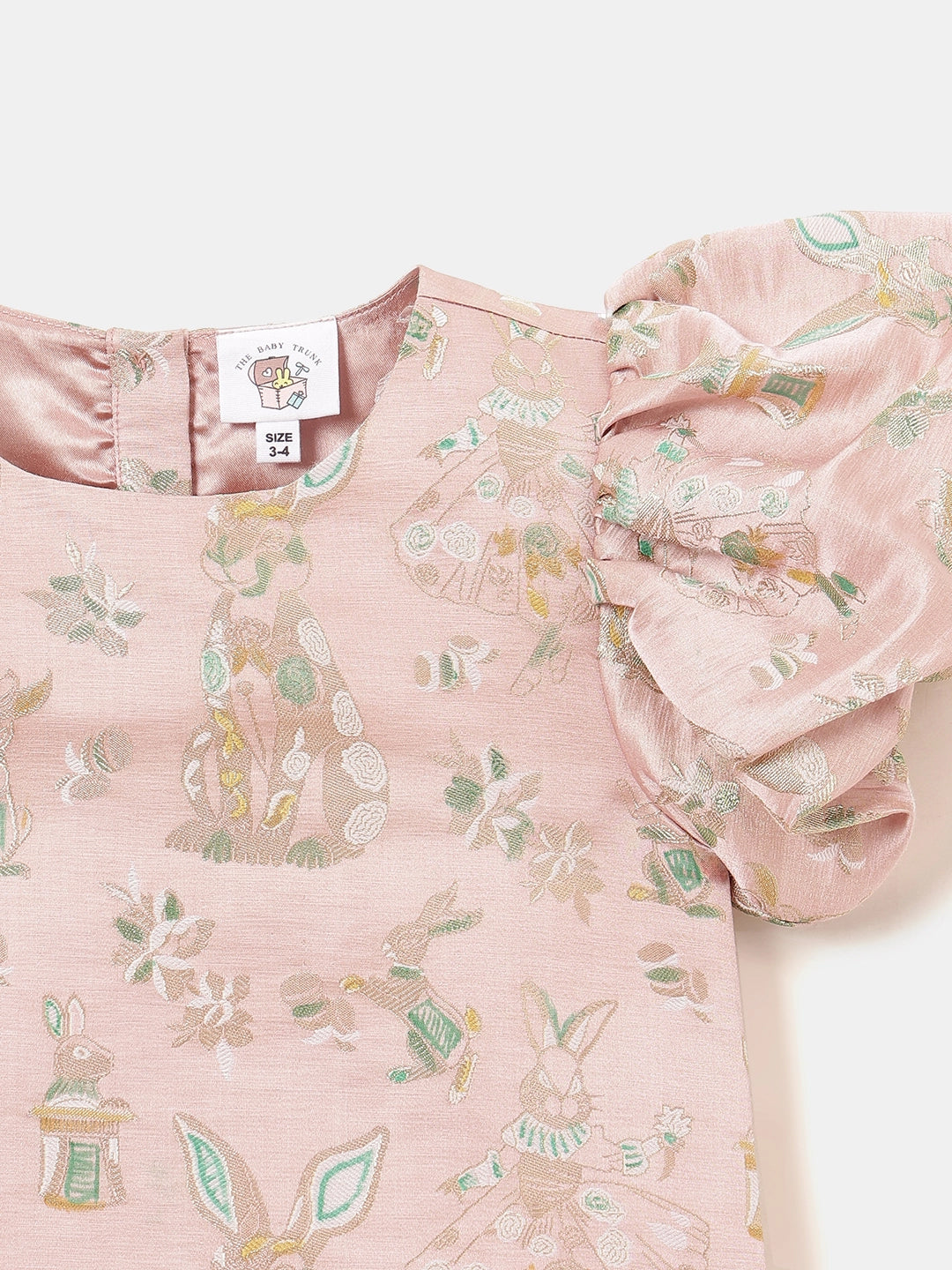 A-Line Brocade Dress in Blush Pink - Whimsical Jungle