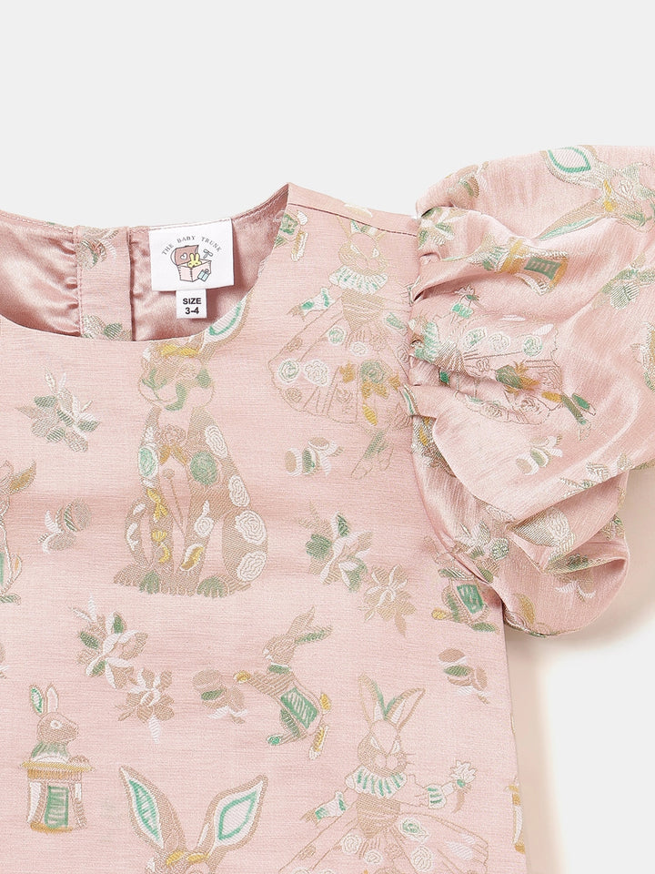 A-Line Brocade Dress in Blush Pink - Whimsical Jungle