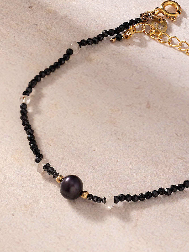 Sterling Silver Black Pearl - Evil Eye Mom Bracelet