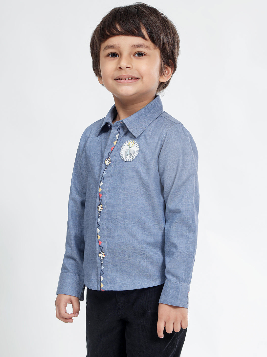 Boys Cotton Shirt in Chambray Blue - Classic