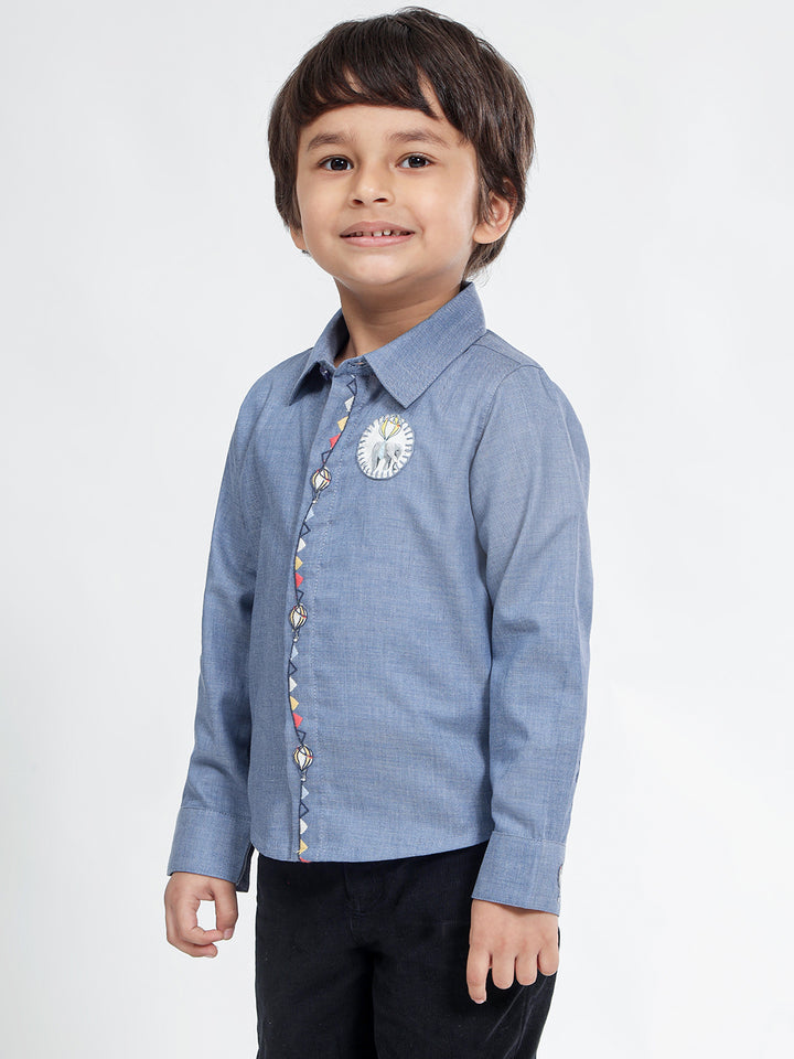 Boys Cotton Shirt in Chambray Blue - Classic