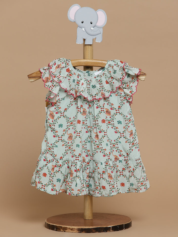 Cotton Silk Dress- Elephant Garden