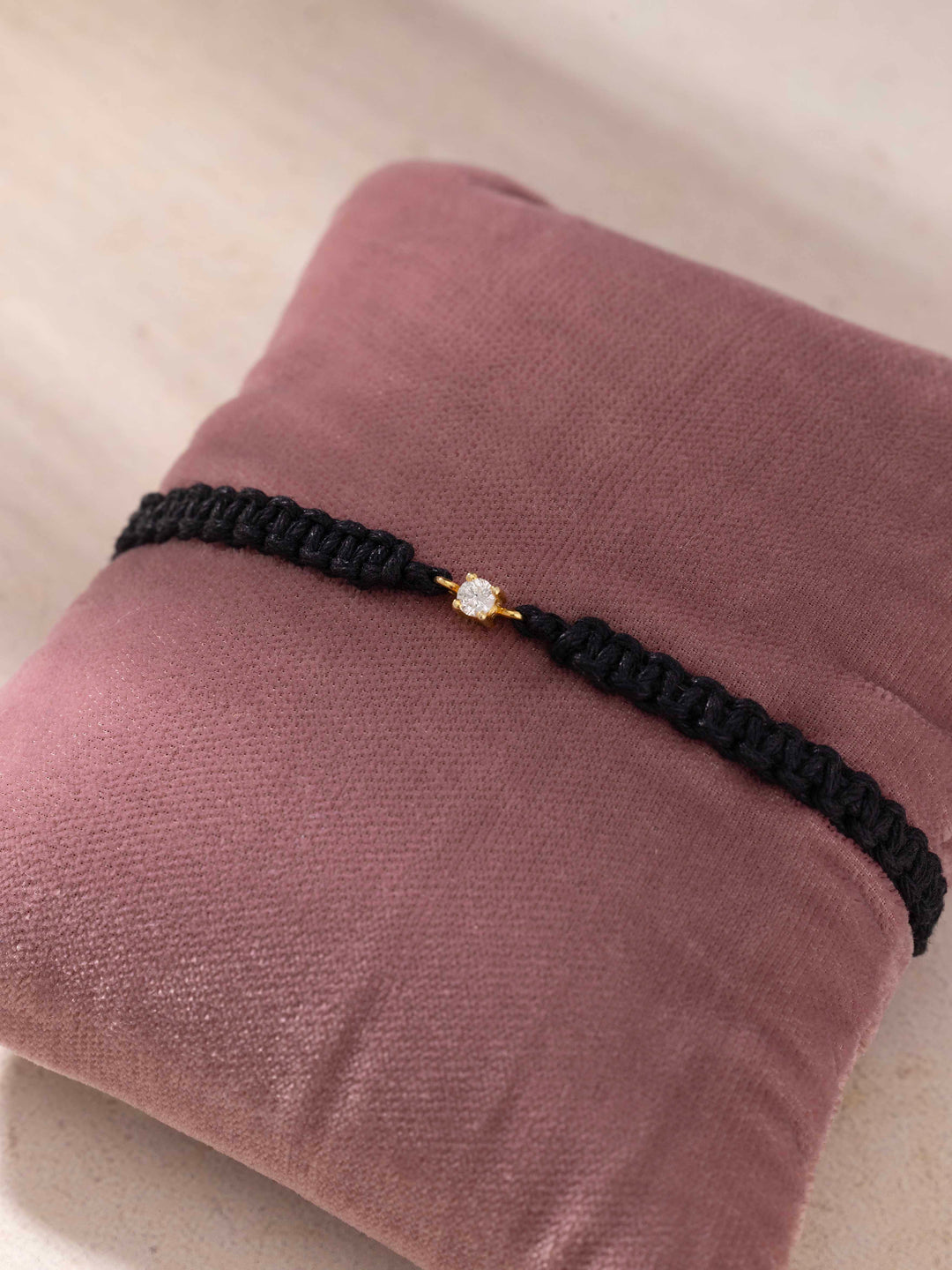 14K Gold | 30 Cent Diamond Nazariya Black Thread Bracelet for Women