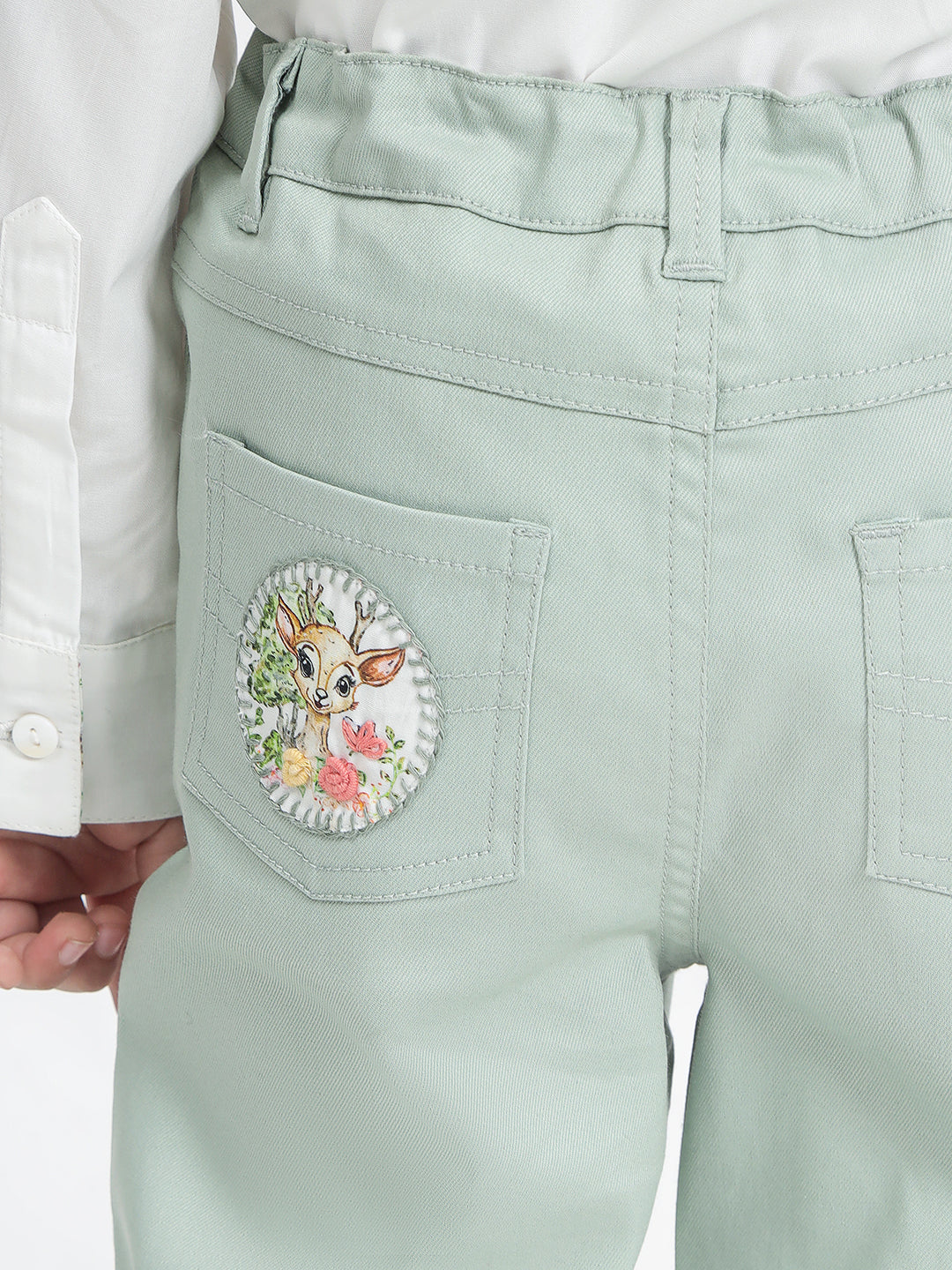 Boy's Cotton Trousers in Sage Green - Bambi