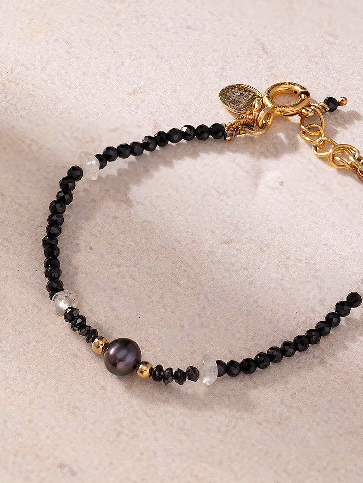 Sterling Silver Black Pearl - Evil Eye Baby  Bracelet
