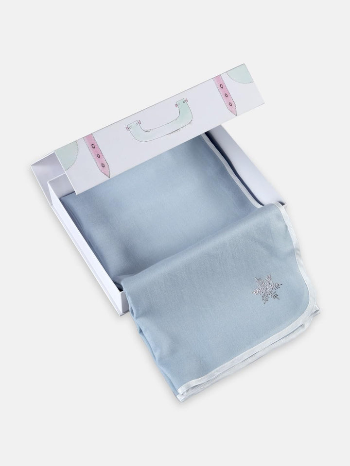 Swarovski Cashmere Monogram Blanket- Ice Blue