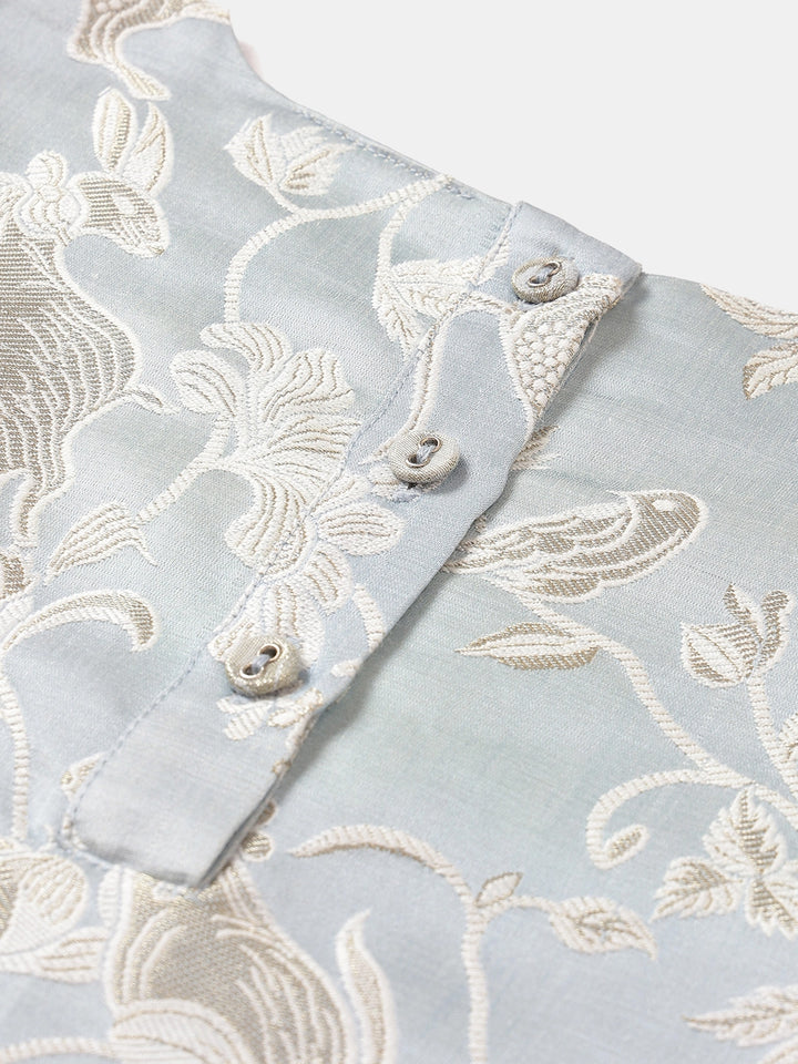 A-Line Brocade Dress in Powder Blue - Whimsical Jungle