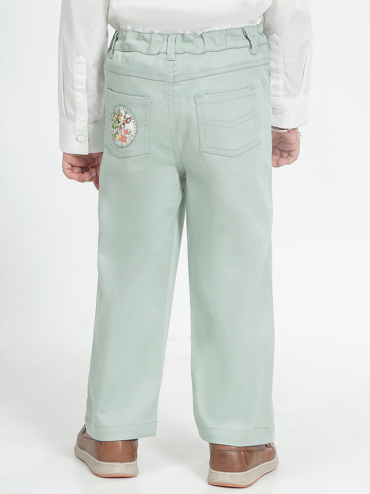 Boy's Cotton Trousers in Sage Green - Bambi
