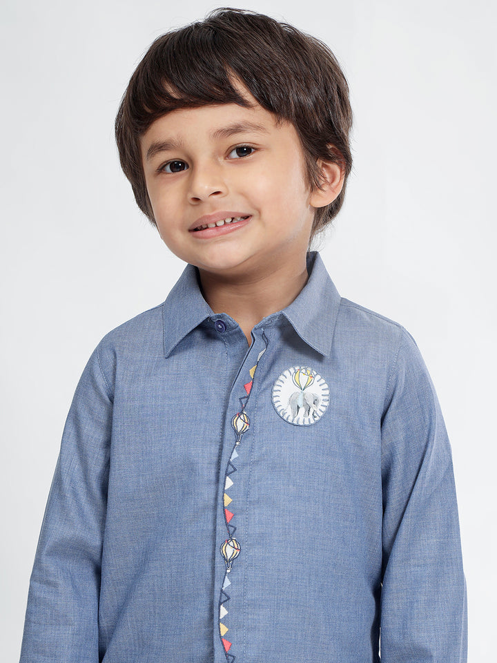 Boys Cotton Shirt in Chambray Blue - Classic