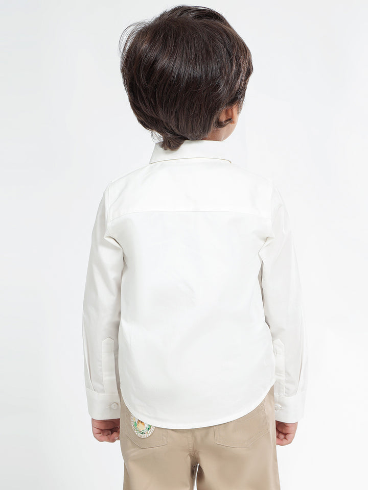 Boys Cotton Shirt in Off-White - Little Leo