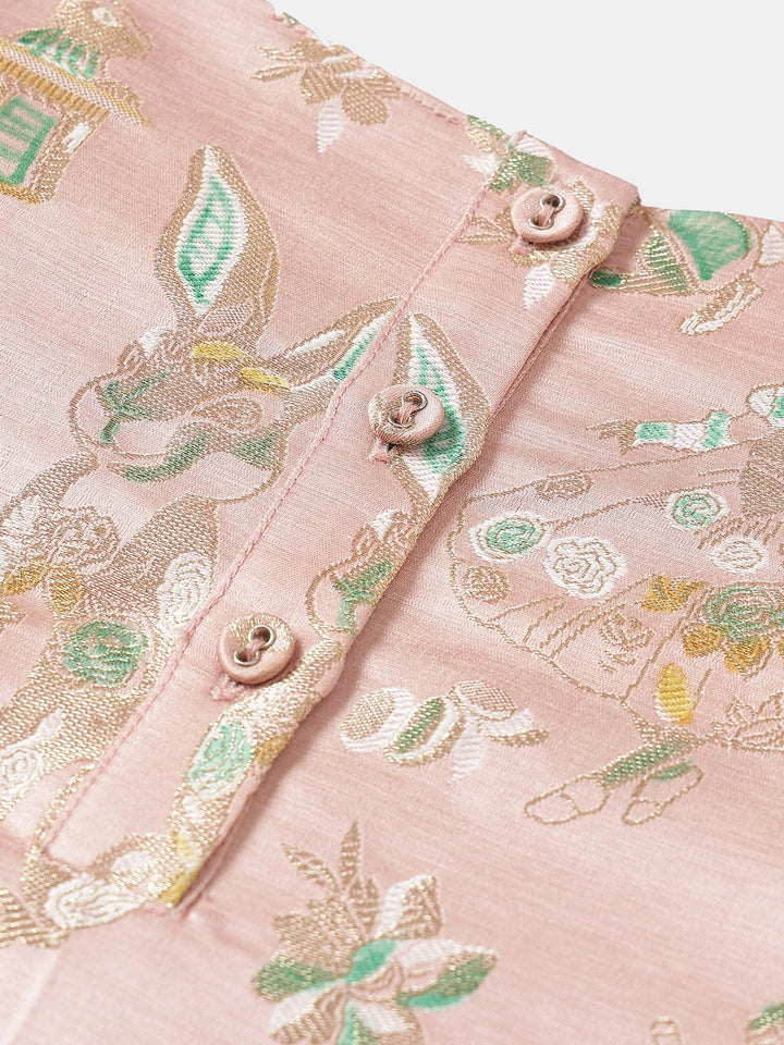 A-Line Brocade Dress in Blush Pink - Whimsical Jungle