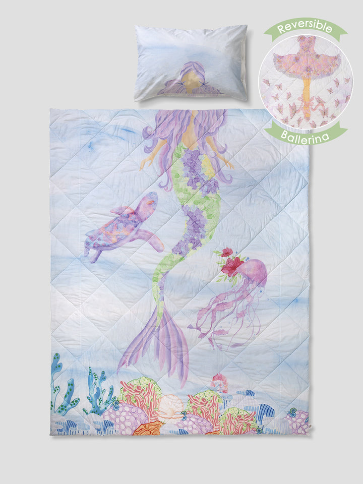 Kids Queen Size Comforter (3+ Years) – Ballerina & Mermaid Reversible Bedding