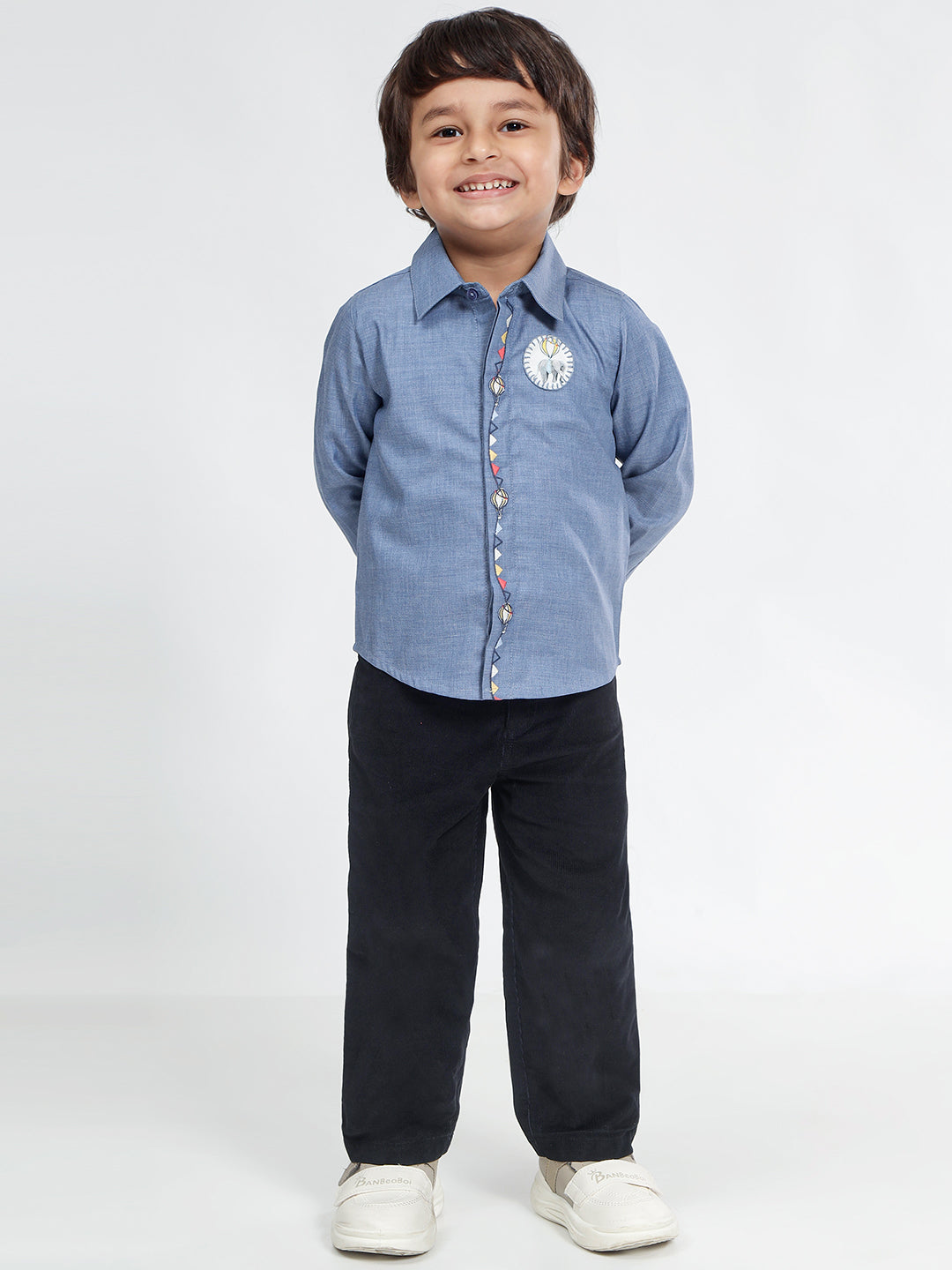 Boys Cotton Shirt in Chambray Blue - Classic