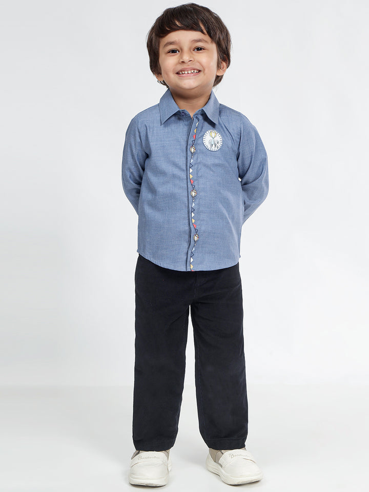 Boys Cotton Shirt in Chambray Blue - Classic