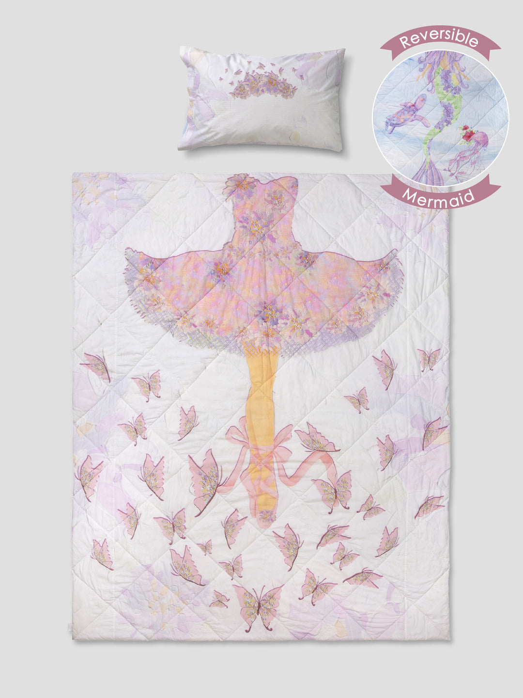 Kids Queen Size Comforter (3+ Years) – Ballerina & Mermaid Reversible Bedding