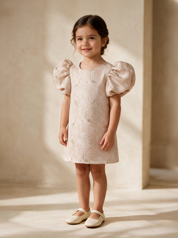 A-Line Brocade Dress in Powder Ivory - Whimsical Jungle