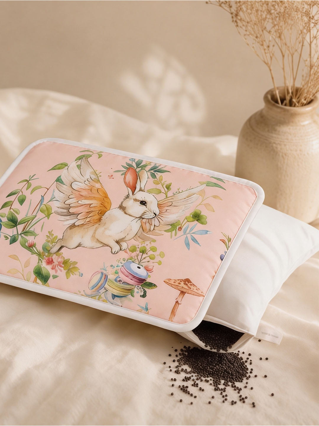 Baby Head Shaping Organic Mustard Seed Pillow - Blush Bunny