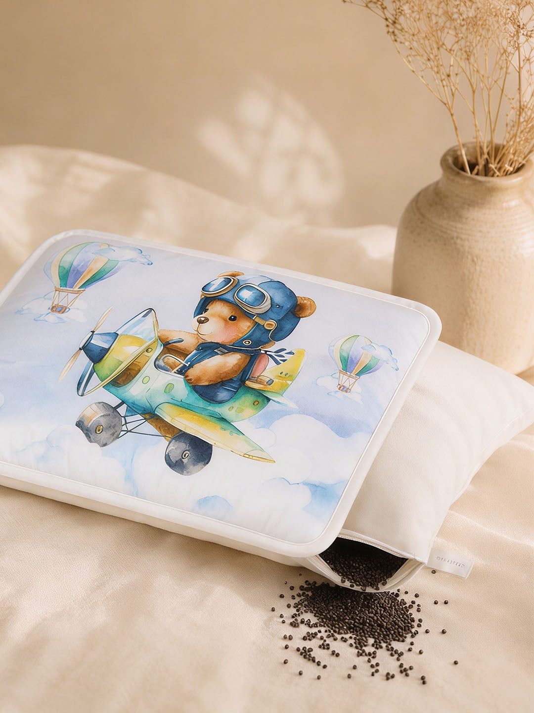 Baby Head Shaping Organic Mustard Seed Pillow - Teddy Dream