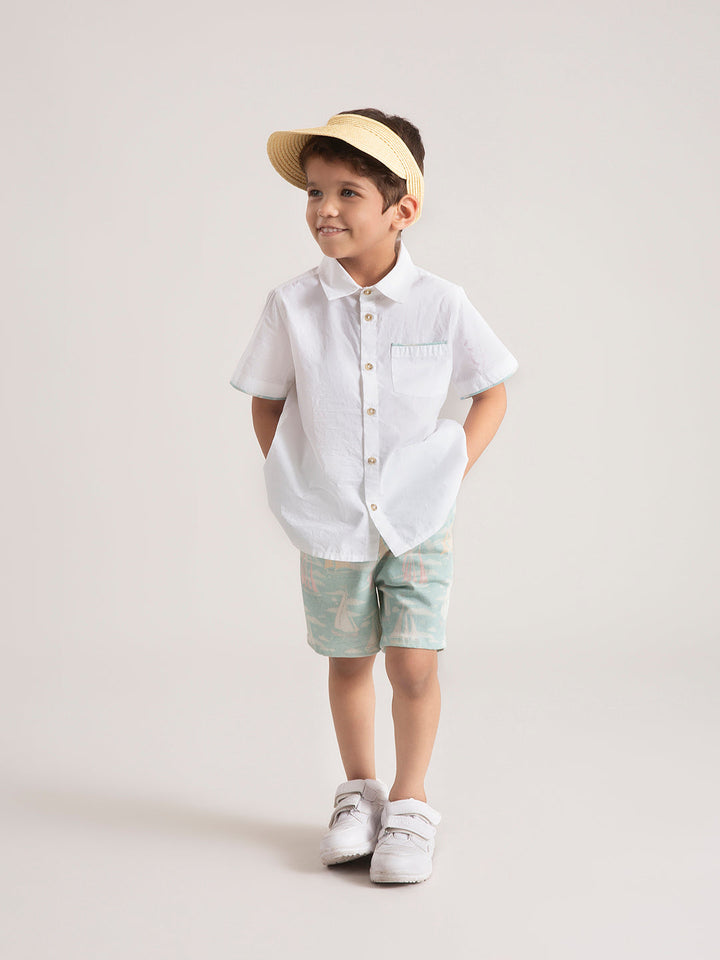 Baby Boy Boat Co-ord Set: Shirt and shorts Sailor front view