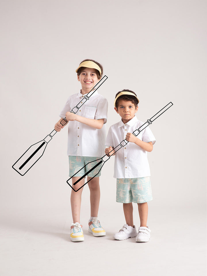 Baby Boy Boat Co-ord Set: Shirt and shorts Sailor standing pose