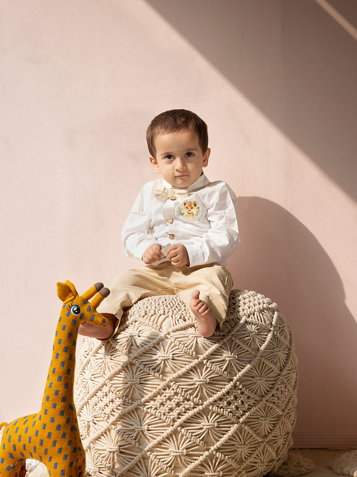 Baby Boy Chic Outfit Set of 3: Little Leo Shirt, Trousers and a Bow for any Occasion