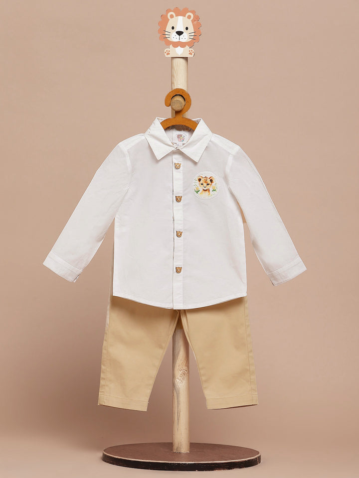 Baby Boy Organic Cotton Chic Outfit Set of 3: Little Leo Shirt, Trousers and a Bow