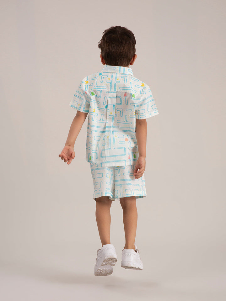 Baby Boy Organic Cotton Printed Pacman Co-ord Set with back view