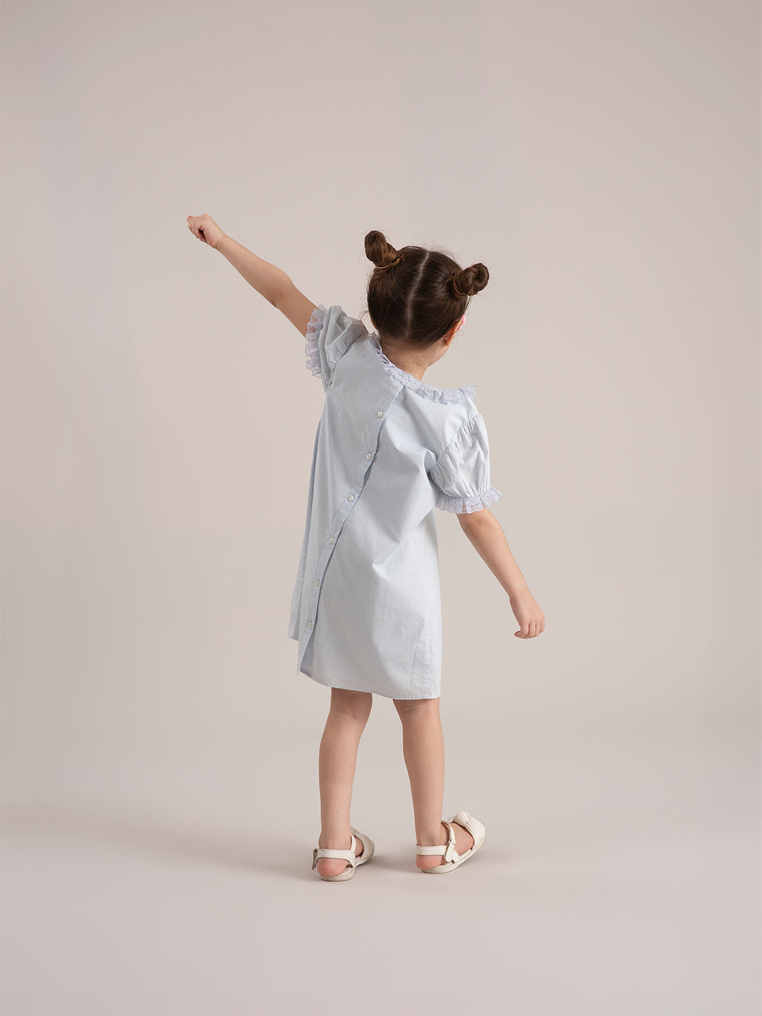 Baby Girl Macaroon Blue Embroidered Organic Cotton Dress back view