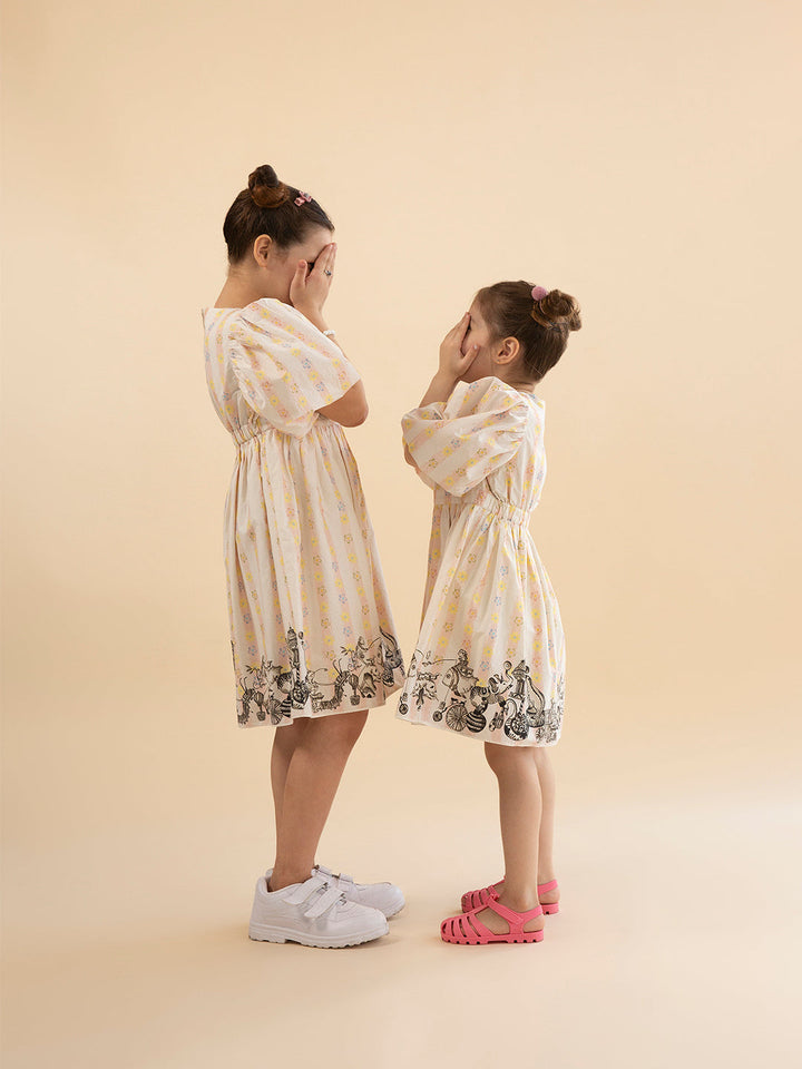 Baby Girl Organic Cotton Dress: Blush Circus playing view