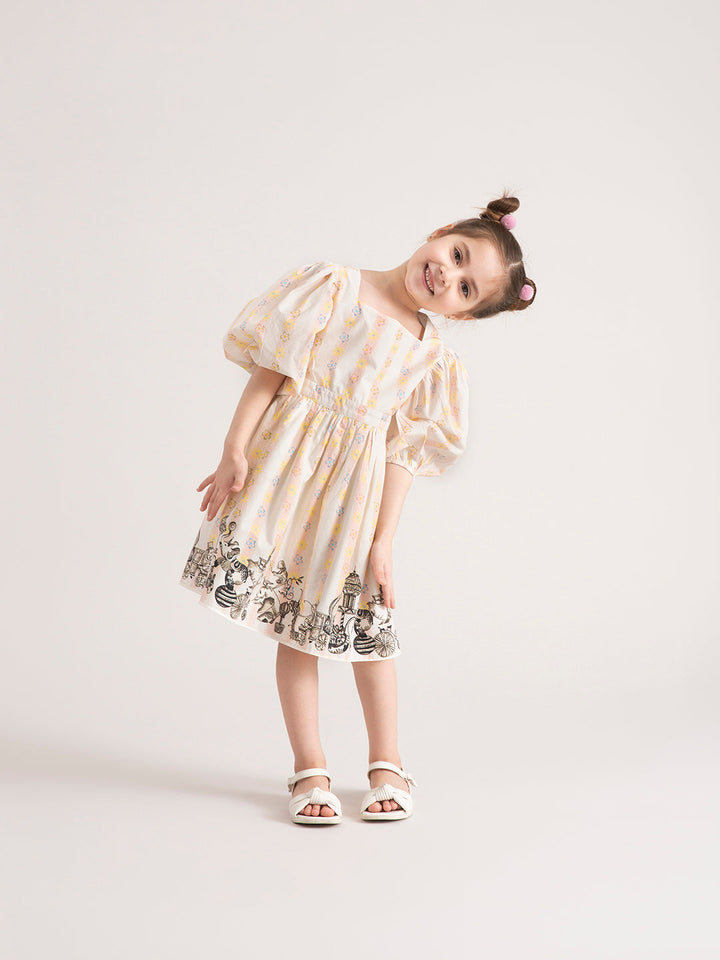 Baby Girl Organic Cotton Dress: Blush Circus with a cute front pose