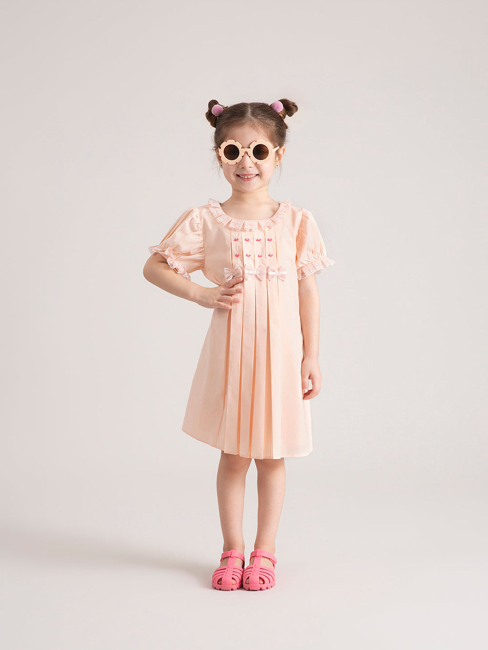 Baby Girl Organic Cotton Peach Bow Dress front pose
