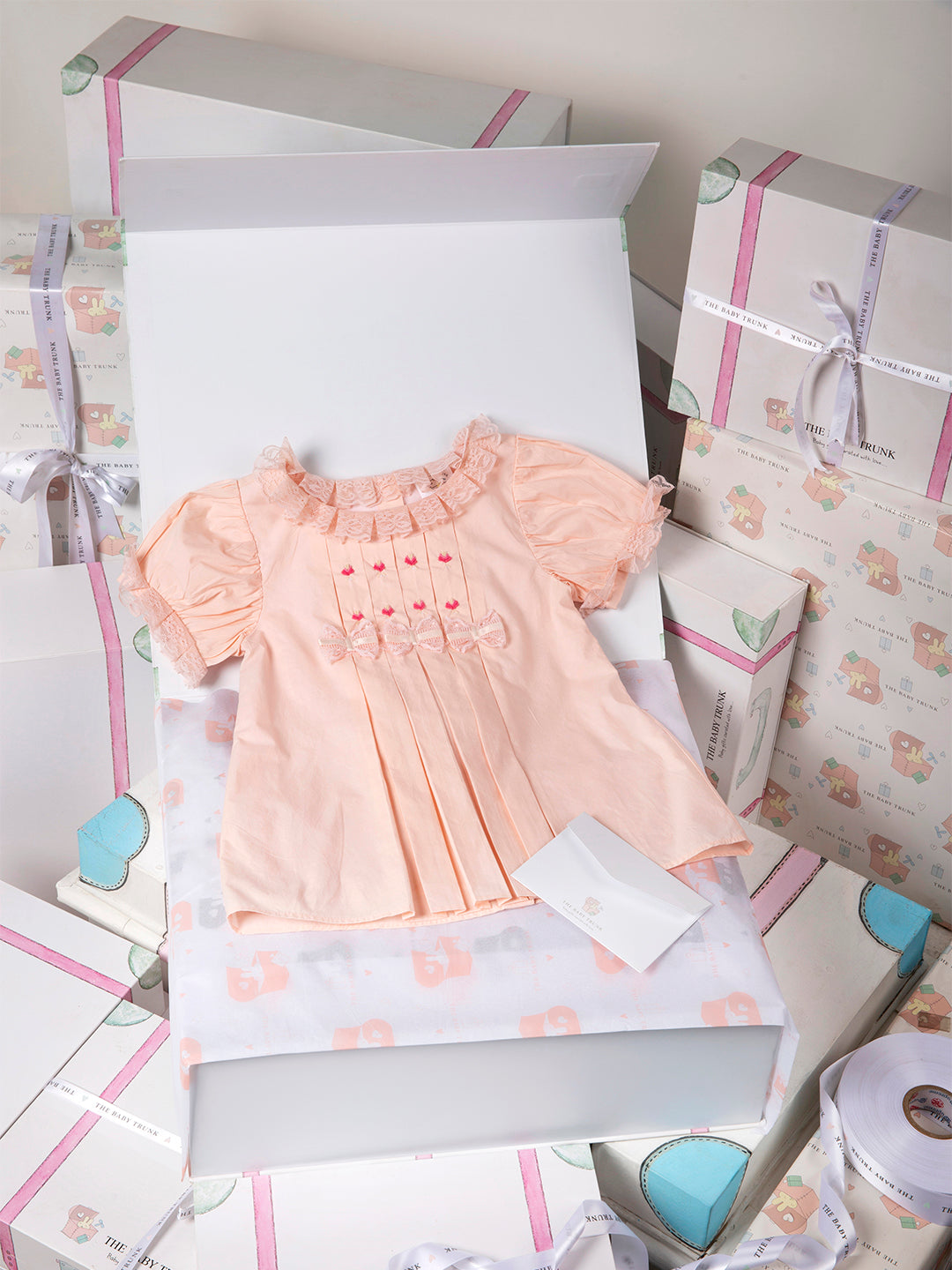 Baby Girl Organic Cotton Peach Bow Dress in a box