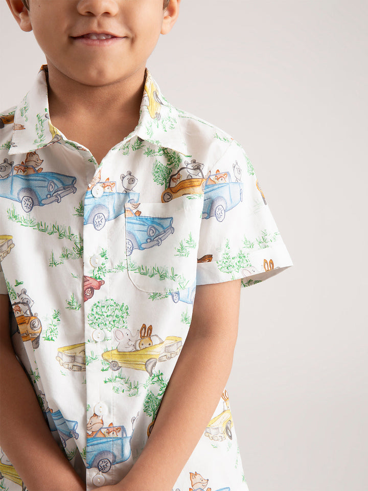 Baby & Toddler Organic Cotton Co-ord Set : Car print shirt and short zoom view