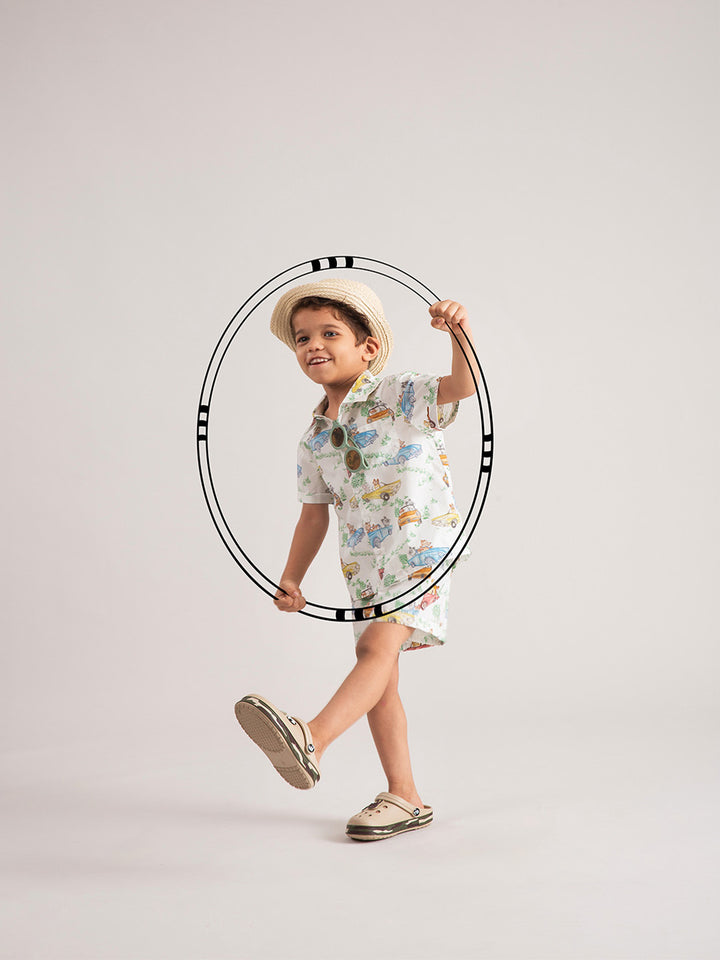 Baby & Toddler Organic Cotton Co-ord Set : Car print shirt and shorts for your Baby Boy