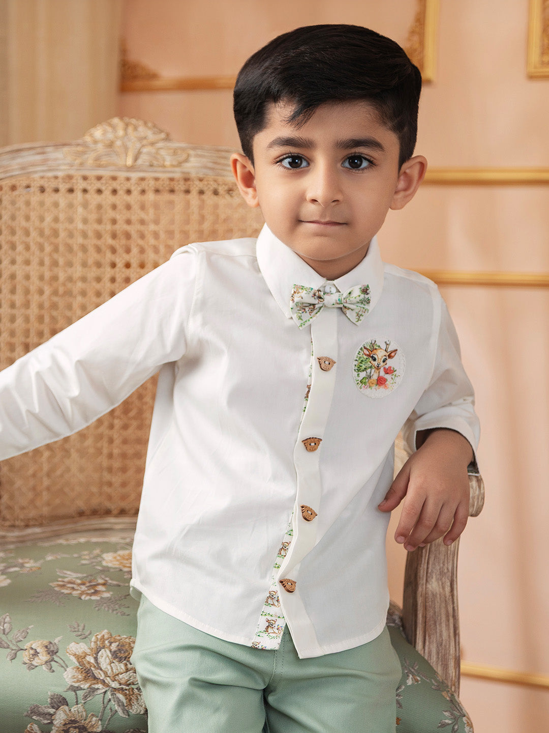 Boy's Cotton Printed Bow Tie in White - Bambi