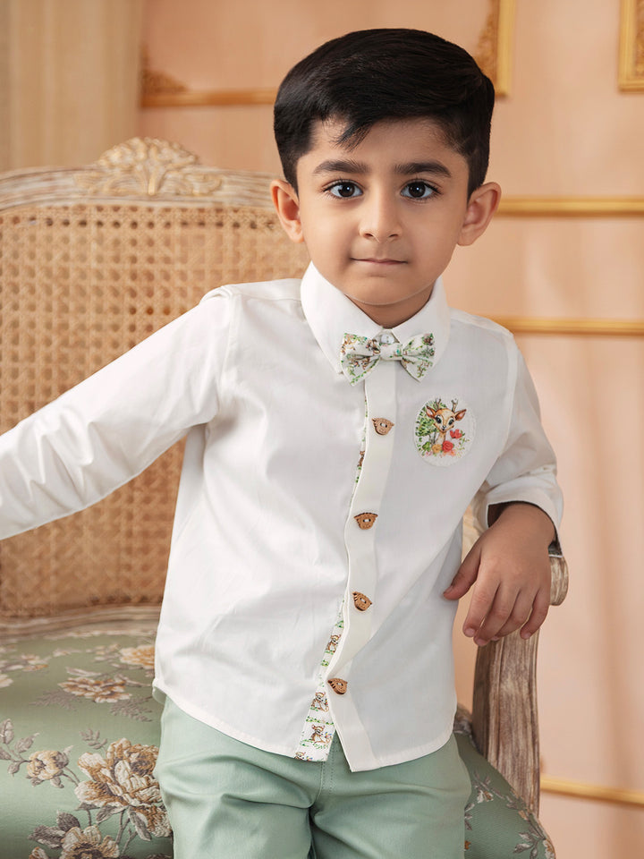 Boy's Cotton Printed Bow Tie in White - Bambi