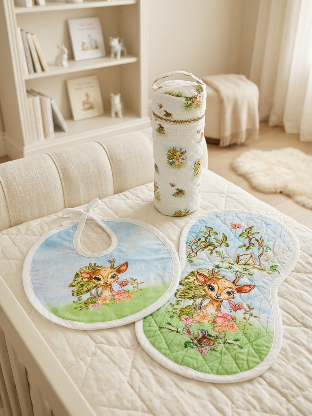 Bib, Burp Cloth & Bottle Cover (Set of 3) - BAMBI LARGE