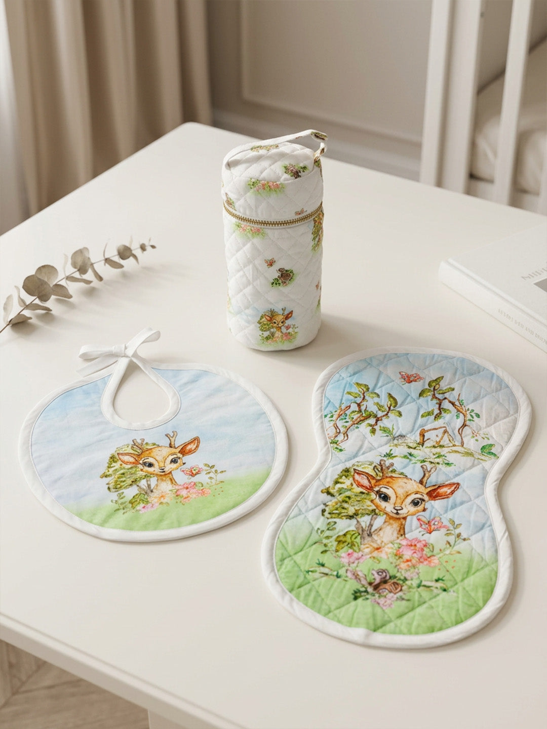 Bib, Burp Cloth & Bottle Cover (Set of 3) - BAMBI