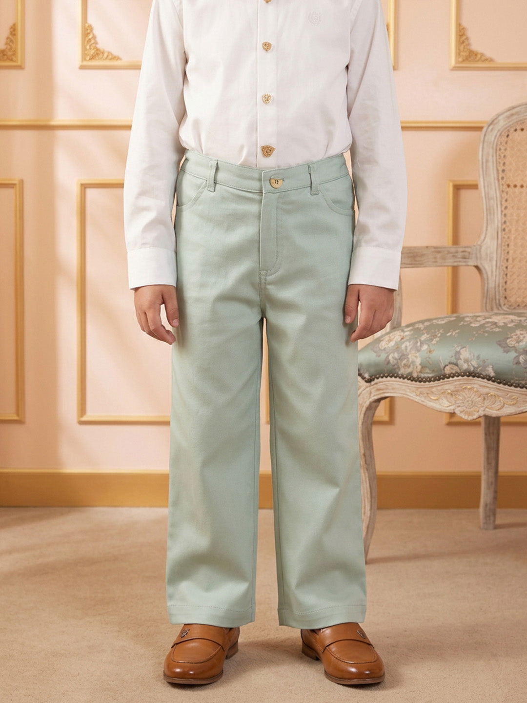 Boy's Cotton Trousers in Sage Green - Bambi