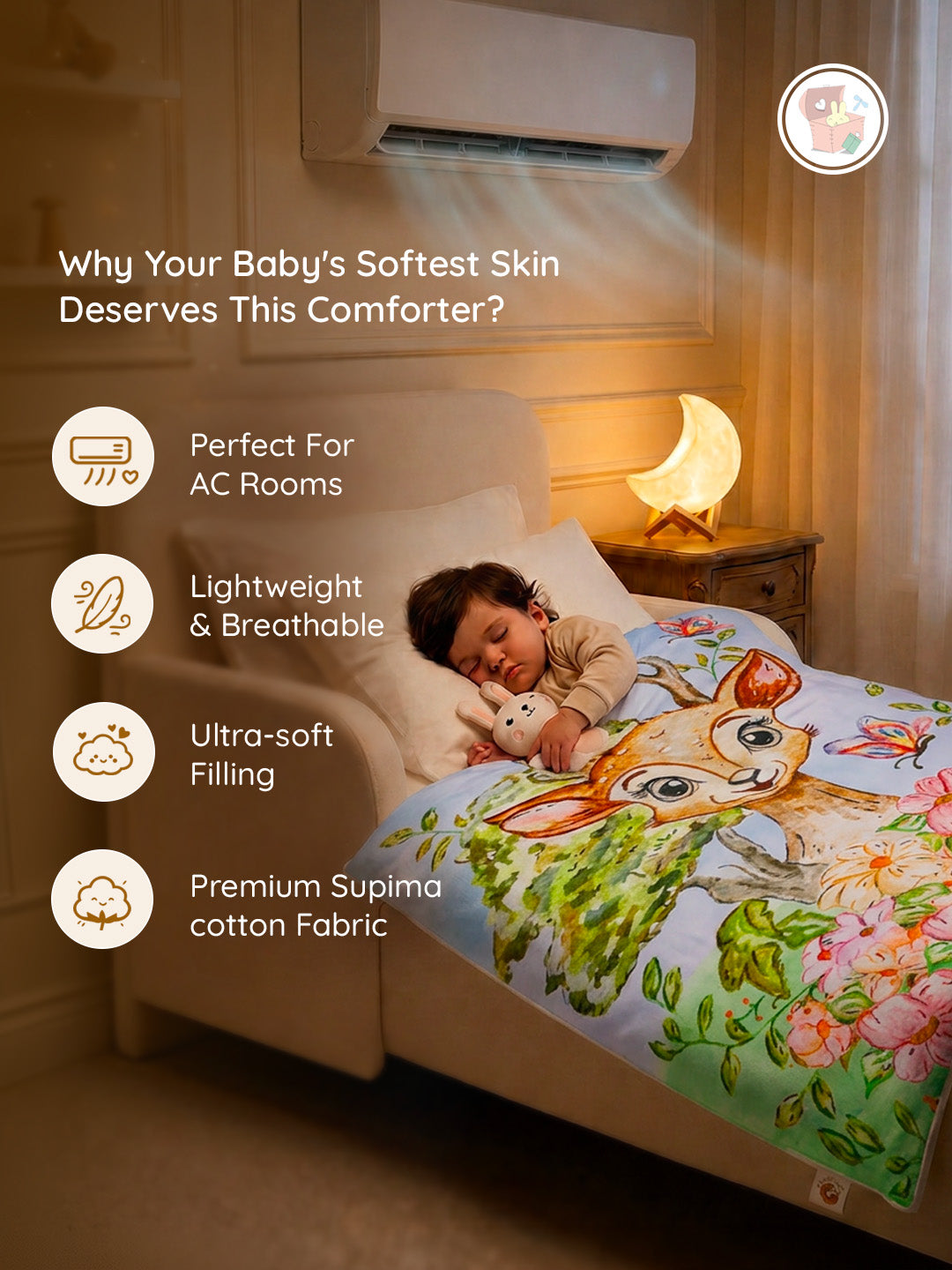 AC Comforter for Newborn Baby | Lightweight - Bambi