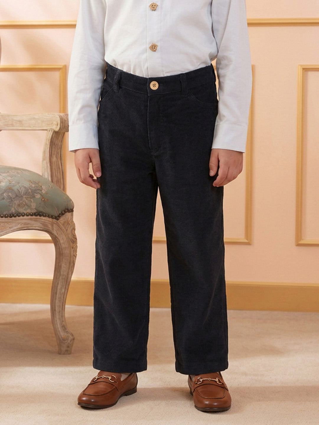 Boy's Cotton Corduroy Trousers in Black - Zazzy Zebra