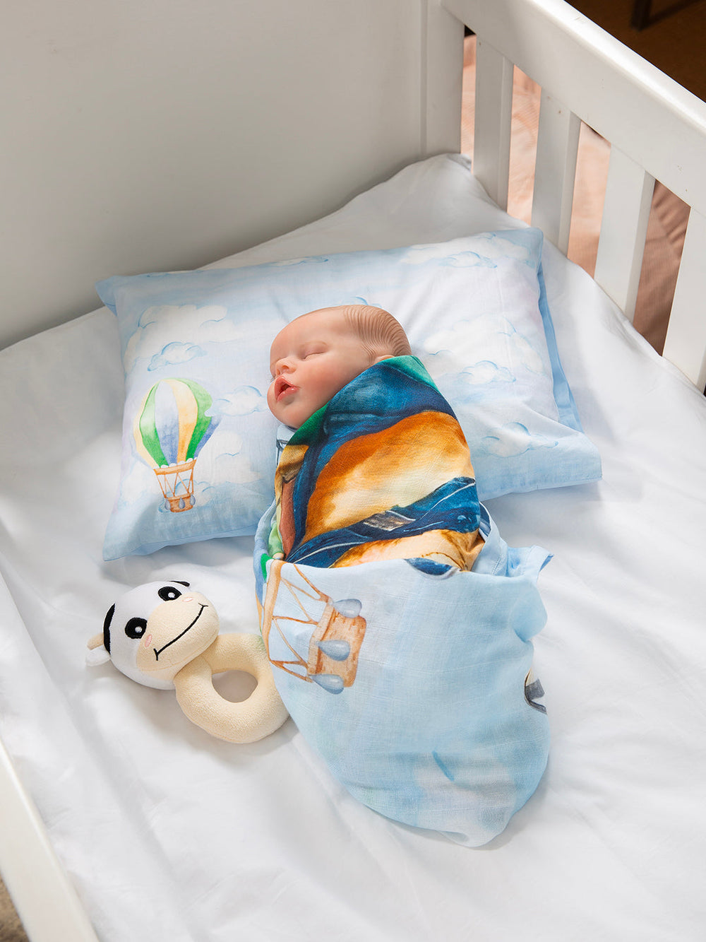 Blue 100% Egyptian Cotton Teddy's DREAM FLY SWADDLE