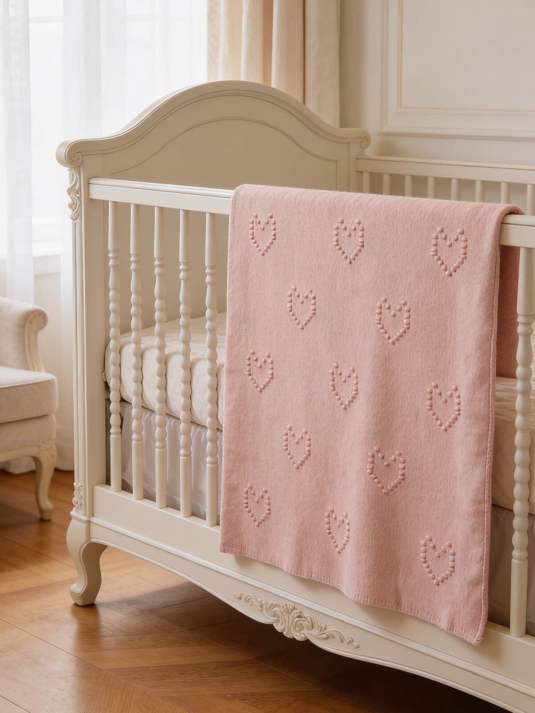 Blush Pink and White cotton baby blanket