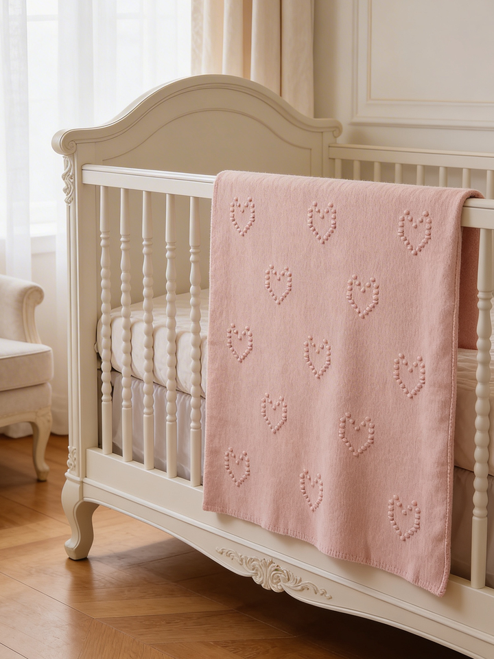 Blush Pink and White cotton baby blanket