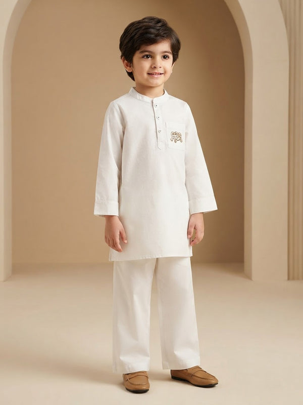 Boy's Kurta Pyjama Set in White - Little Elephant