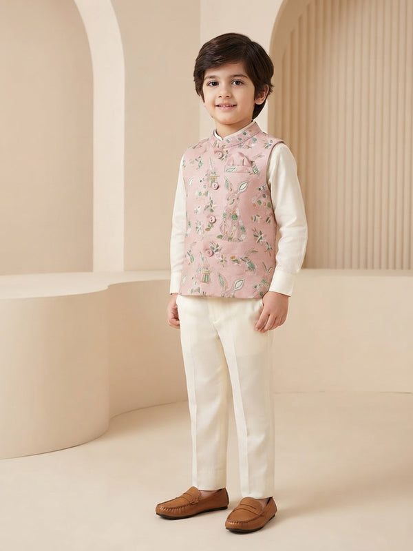 Boy's Nehru Jacket in Blush Pink - Whimsical Jungle