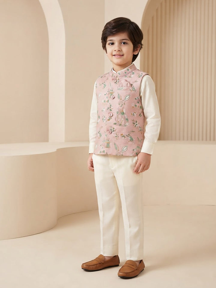 Boy's Nehru Jacket in Blush Pink - Whimsical Jungle